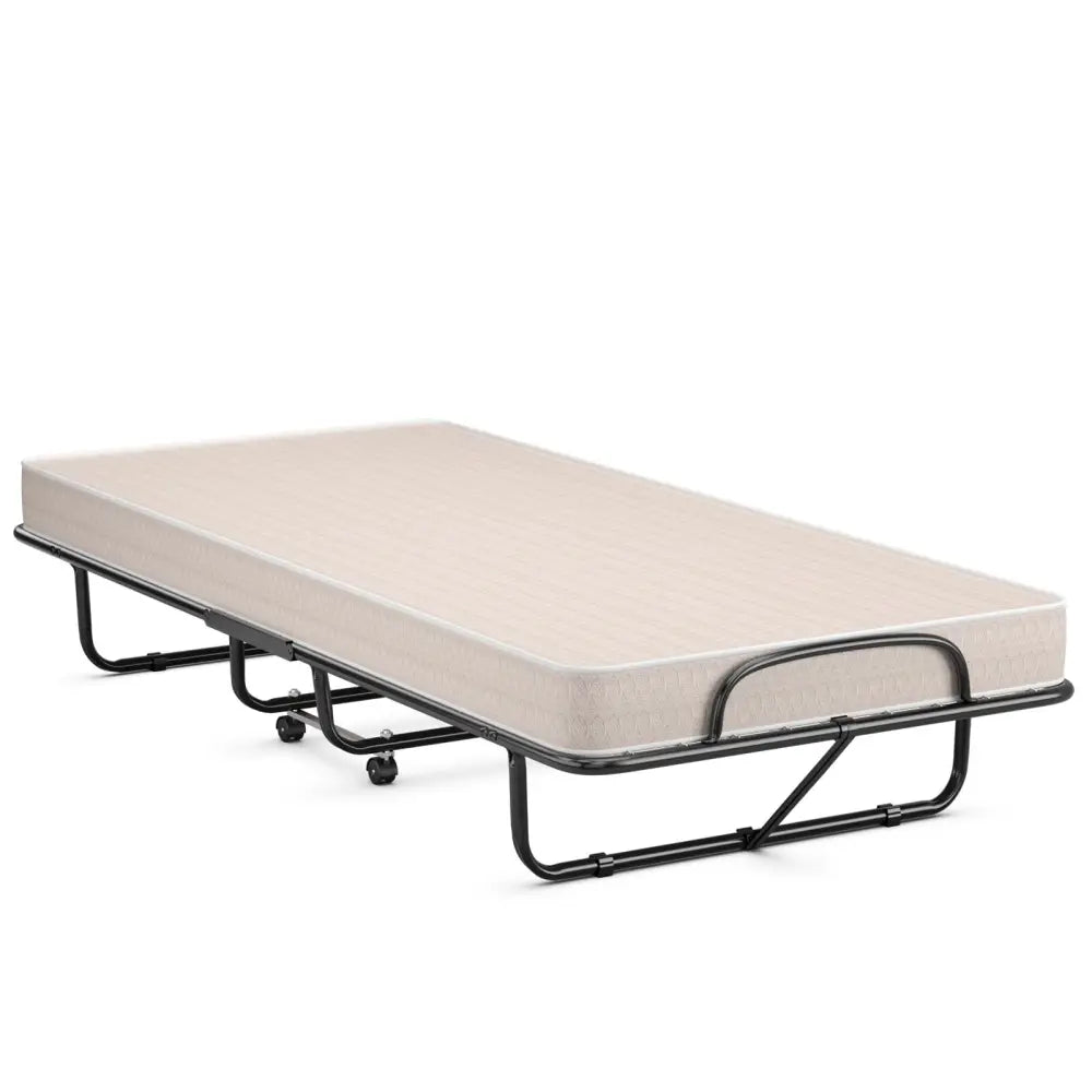 Rollaway Guest Bed with Sturdy Steel Frame and Memory Foam Mattress Made in Italy-Beige - Beige - Folding Beds