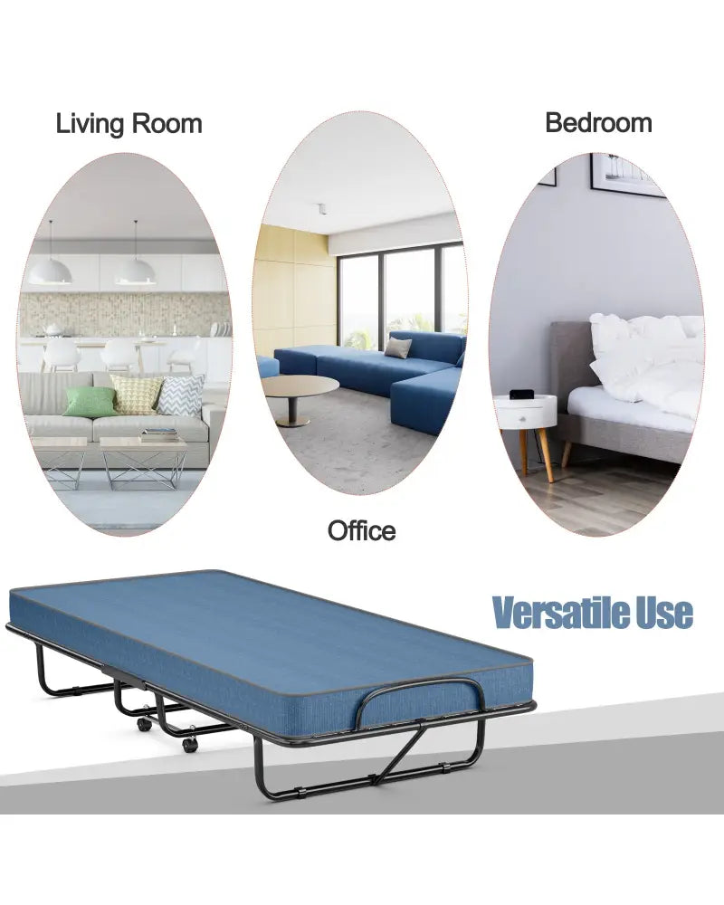 Rollaway Guest Bed with Sturdy Steel Frame and Memory Foam Mattress Made in Italy-Navy - Navy - Folding Beds
