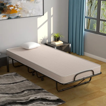 Rollaway Guest Bed with Sturdy Steel Frame and Memory Foam Mattress Made in Italy-Beige - Beige - Folding Beds