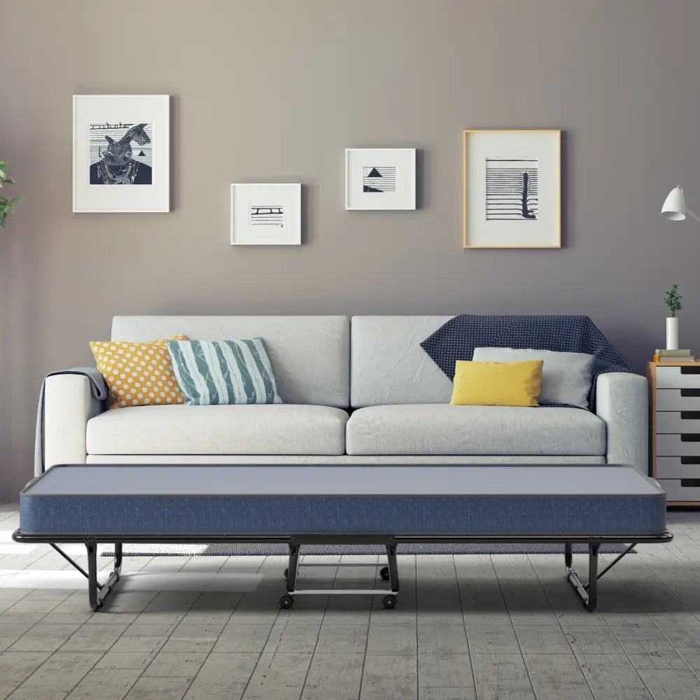 Rollaway Guest Bed with Sturdy Steel Frame and Memory Foam Mattress Made in Italy-Navy - Navy - Folding Beds