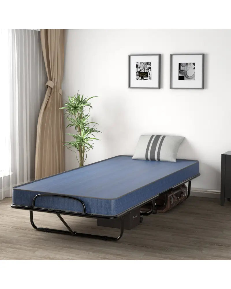 Rollaway Guest Bed with Sturdy Steel Frame and Memory Foam Mattress Made in Italy-Navy - Navy - Folding Beds