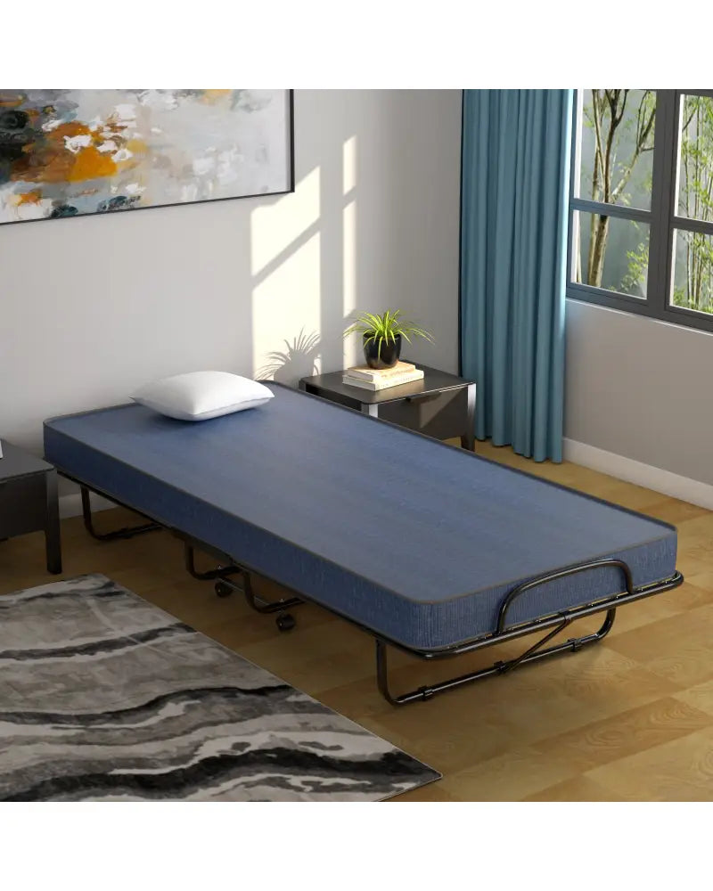 Rollaway Guest Bed with Sturdy Steel Frame and Memory Foam Mattress Made in Italy-Navy - Navy - Folding Beds