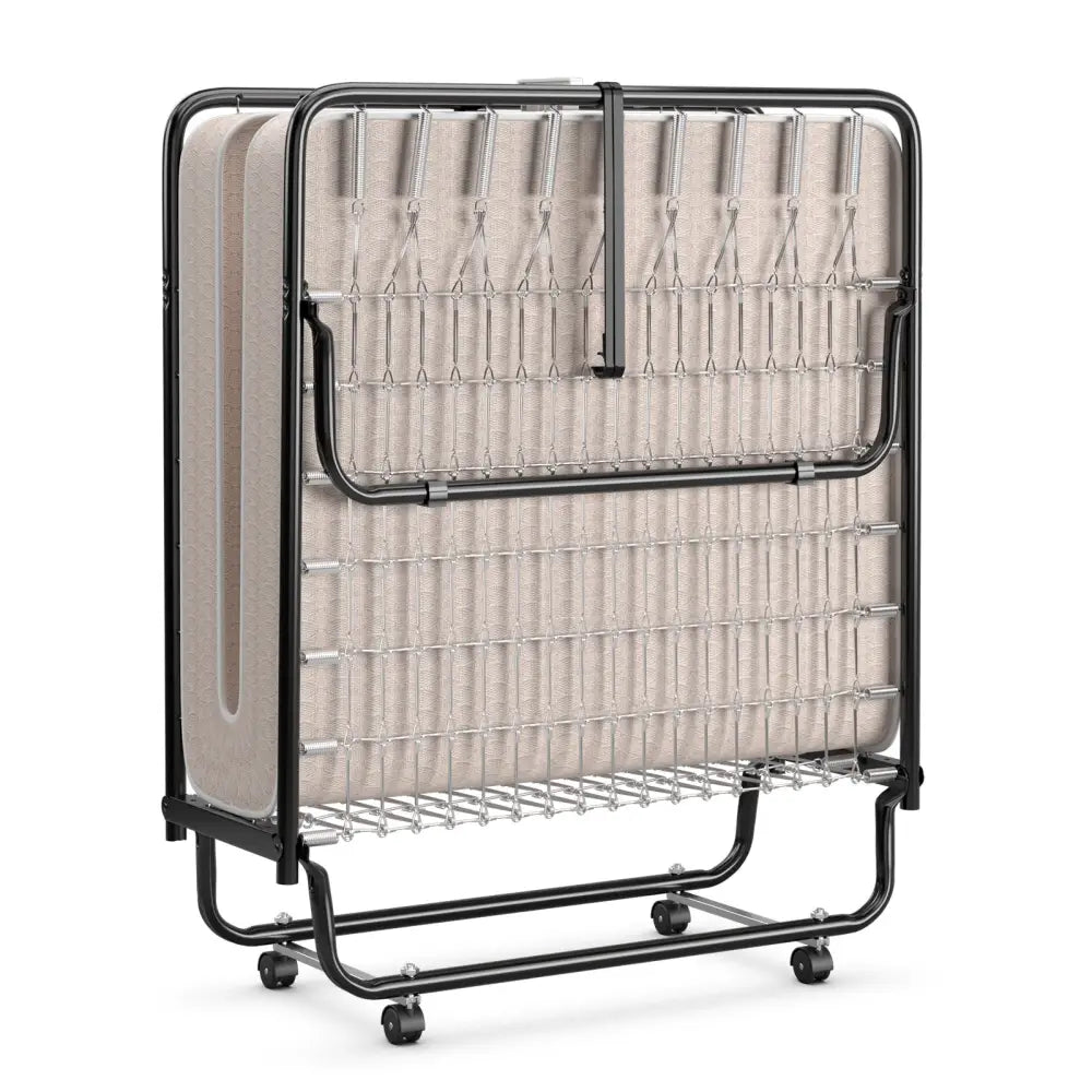 Rollaway Guest Bed with Sturdy Steel Frame and Memory Foam Mattress Made in Italy-Beige - Beige - Folding Beds