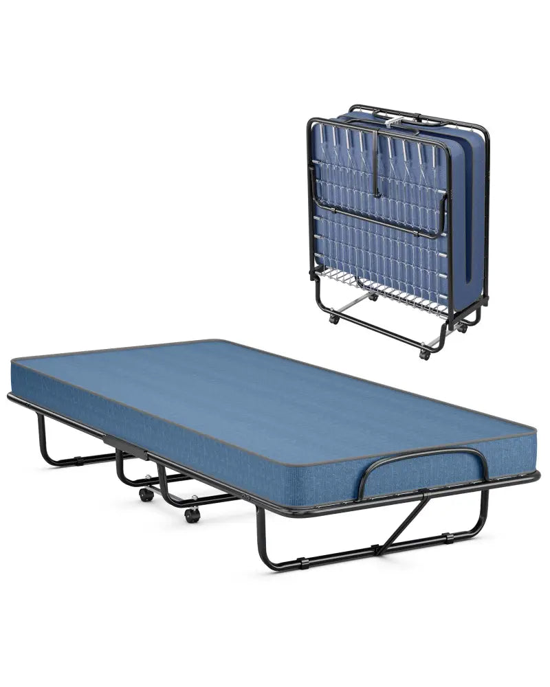 Rollaway Guest Bed with Sturdy Steel Frame and Memory Foam Mattress Made in Italy-Navy - Navy - Folding Beds