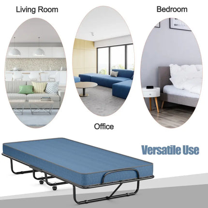 Rollaway Guest Bed with Sturdy Steel Frame and Memory Foam Mattress Made in Italy-Navy - Navy - Folding Beds