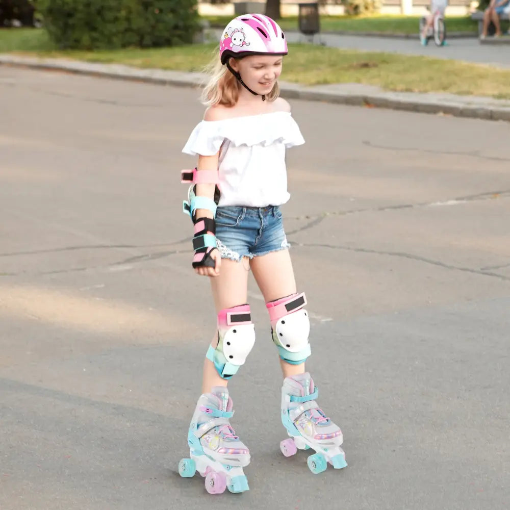Roller Skates for Teens 4 Sizes Adjustable with Light-up Wheels for Boys Girls Ages 13+-Blue - Blue - Toy Sports
