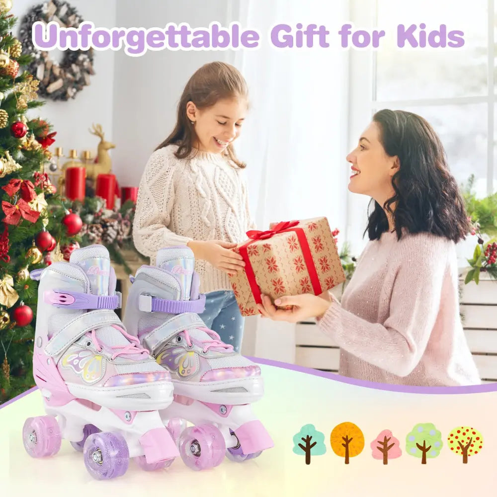 Roller Skates for Teens 4 Sizes Adjustable with Light-up Wheels for Boys Girls Ages 13+-Light Pink - Light Pink - Toy