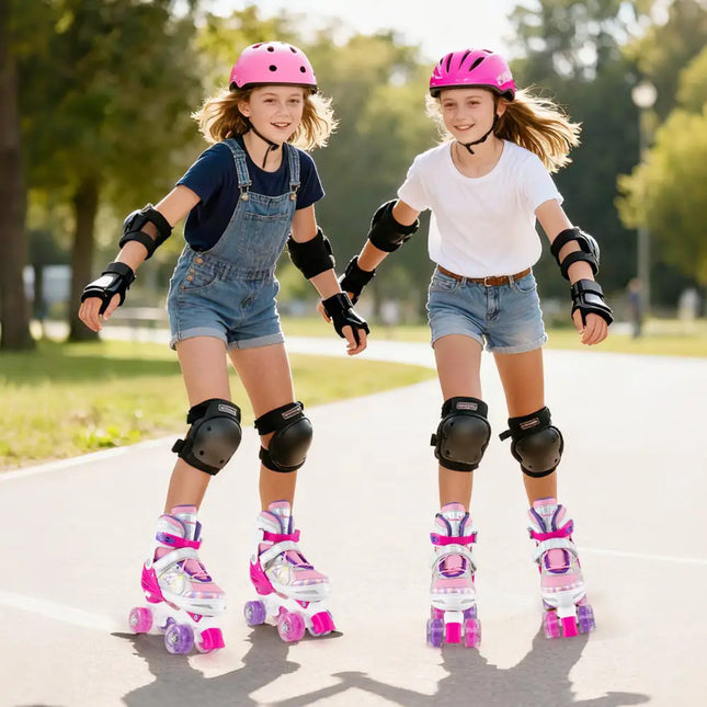 Roller Skates for Teens 4 Sizes Adjustable with Light-up Wheels for Boys Girls Ages 13+-Rose Red - Rose Red - Toy Sports