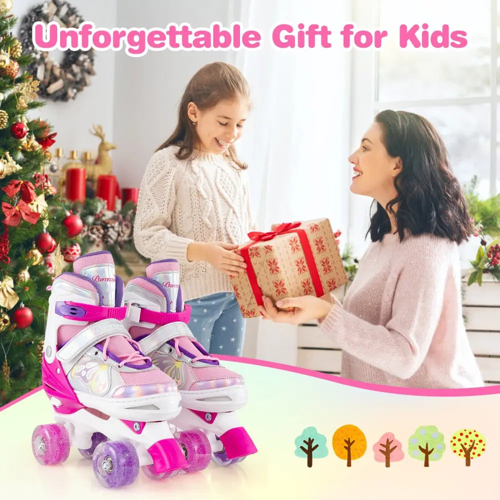Roller Skates for Teens 4 Sizes Adjustable with Light-up Wheels for Boys Girls Ages 13+-Rose Red - Rose Red - Toy Sports