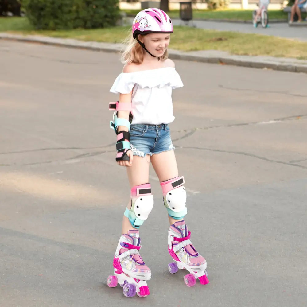 Roller Skates for Teens 4 Sizes Adjustable with Light-up Wheels for Boys Girls Ages 13+-Rose Red - Rose Red - Toy Sports