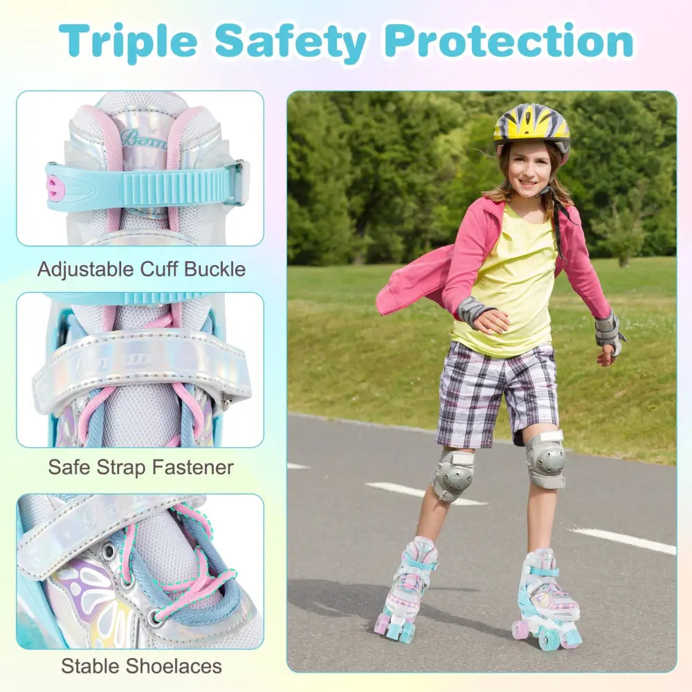Roller Skates for Teens 4 Sizes Adjustable with Light-up Wheels for Boys Girls Ages 13+-Blue - Blue - Toy Sports