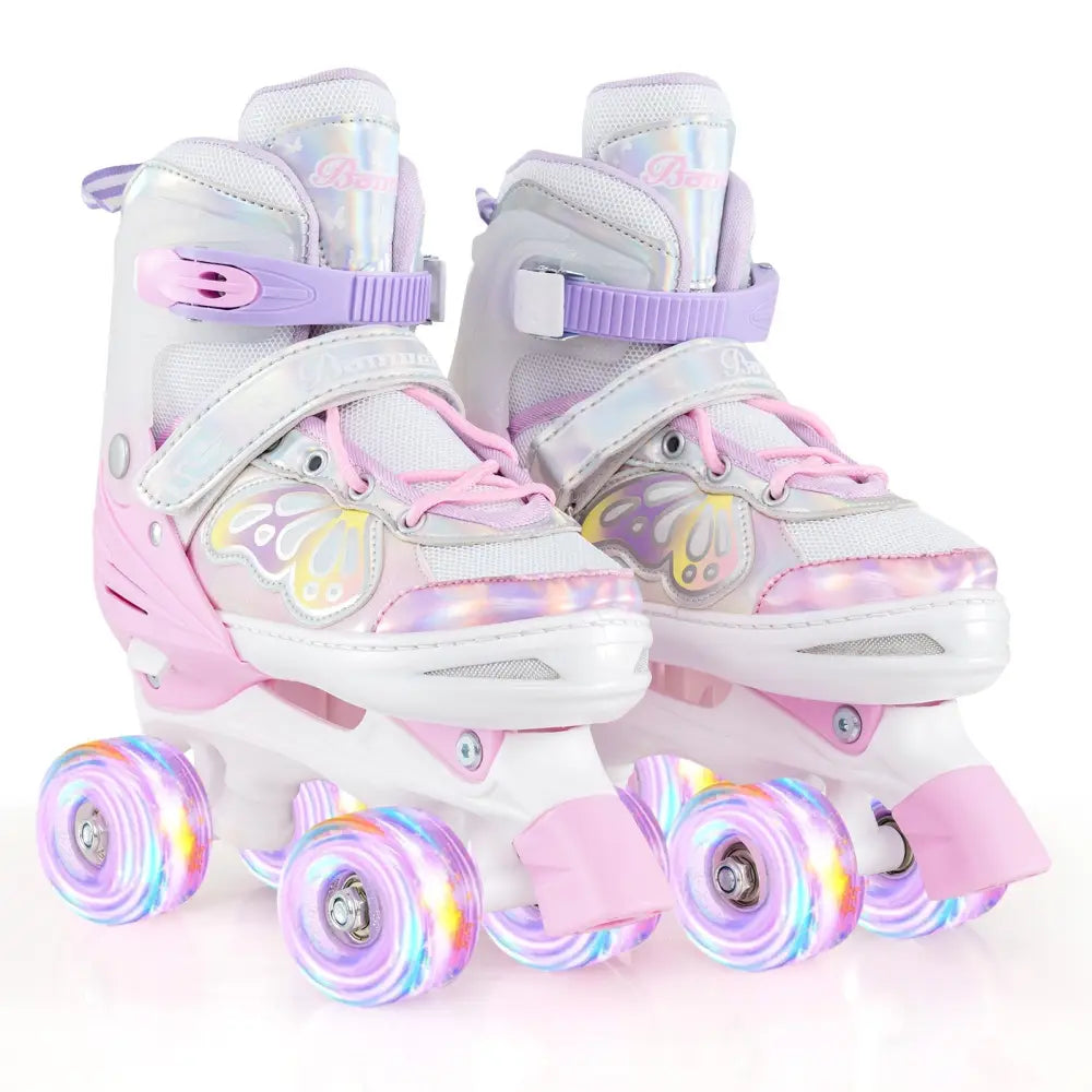 Roller Skates for Teens 4 Sizes Adjustable with Light-up Wheels for Boys Girls Ages 13+-Light Pink - Light Pink - Toy