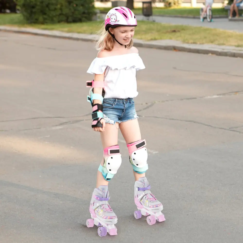 Roller Skates for Teens 4 Sizes Adjustable with Light-up Wheels for Boys Girls Ages 13+-Light Pink - Light Pink - Toy