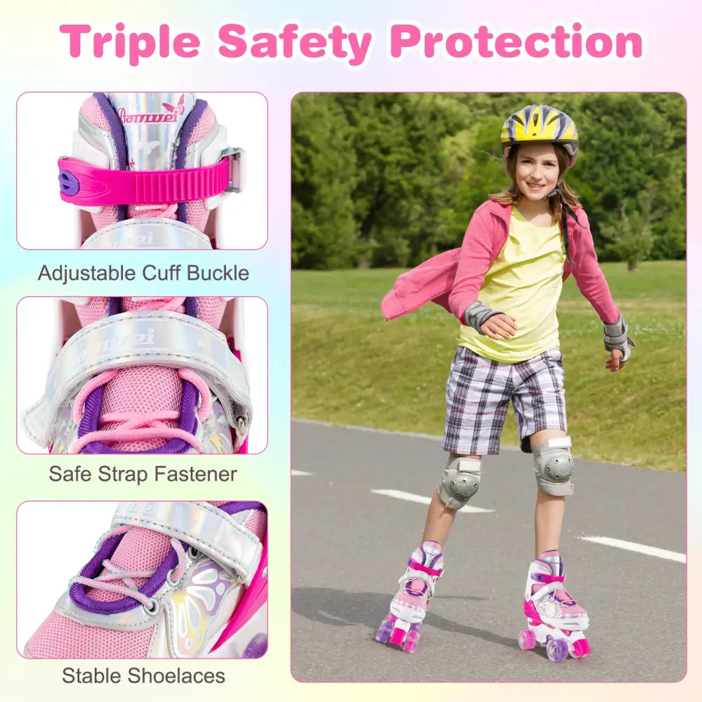 Roller Skates for Teens 4 Sizes Adjustable with Light-up Wheels for Boys Girls Ages 13+-Rose Red - Rose Red - Toy Sports