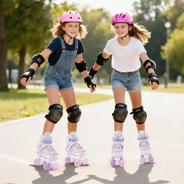 Roller Skates for Teens 4 Sizes Adjustable with Light-up Wheels for Boys Girls Ages 13+-Light Pink - Light Pink - Toy