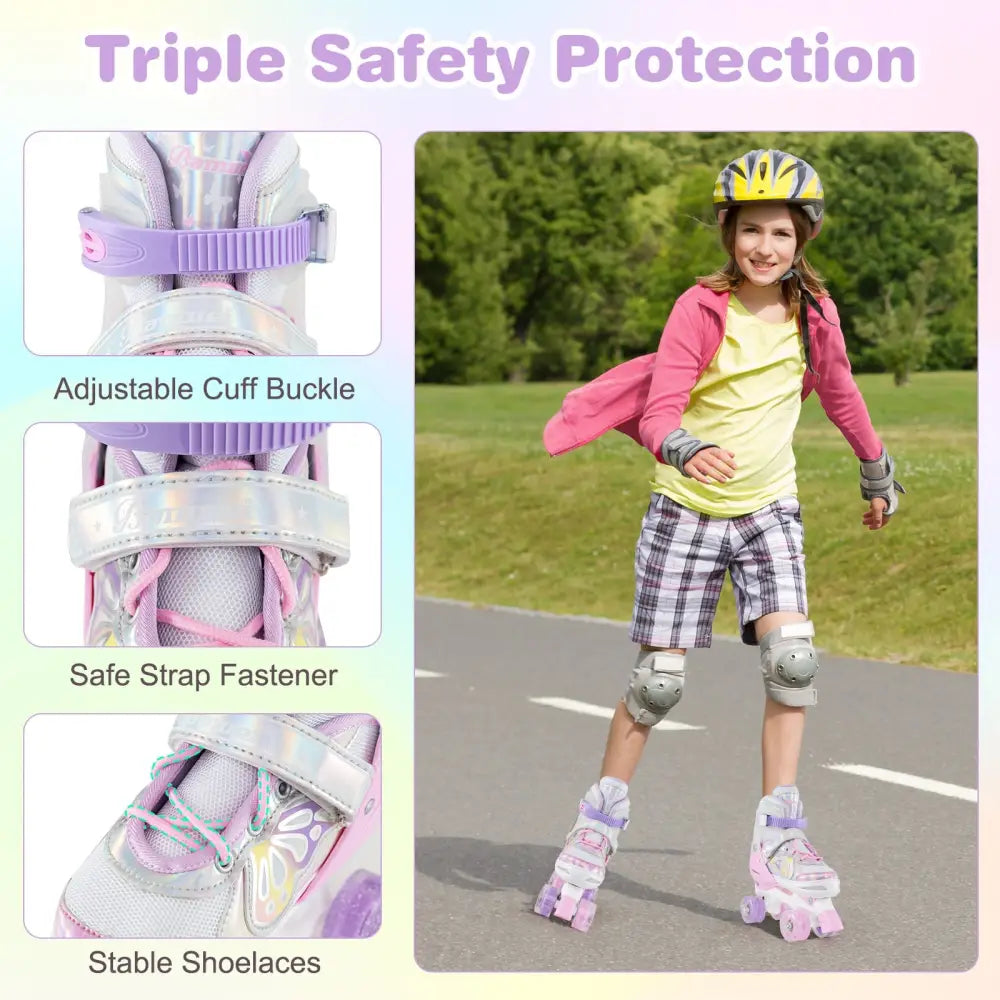 Roller Skates for Teens 4 Sizes Adjustable with Light-up Wheels for Boys Girls Ages 13+-Light Pink - Light Pink - Toy