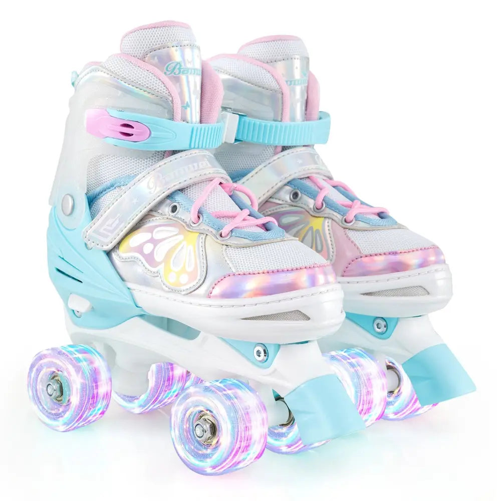Roller Skates for Teens 4 Sizes Adjustable with Light-up Wheels for Boys Girls Ages 13+-Blue - Blue - Toy Sports