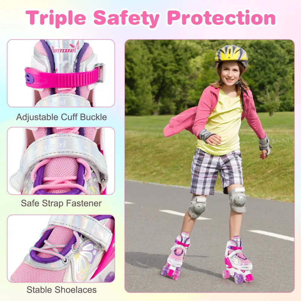 Roller Skates for Teens 4 Sizes Adjustable with Light-up Wheels for Boys Girls Ages 13+-Rose Red - Rose Red - Toy Sports