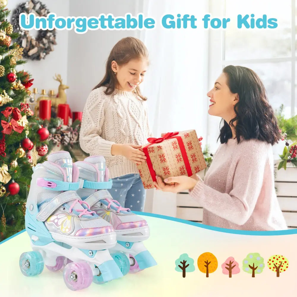 Roller Skates for Teens 4 Sizes Adjustable with Light-up Wheels for Boys Girls Ages 13+-Blue - Blue - Toy Sports