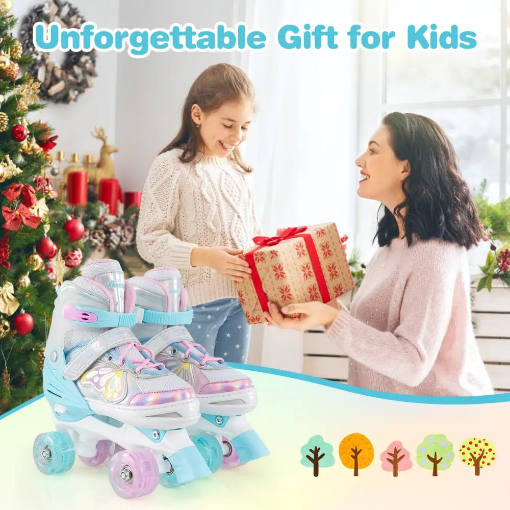 Roller Skates for Teens 4 Sizes Adjustable with Light-up Wheels for Boys Girls Ages 13+-Blue - Blue - Toy Sports