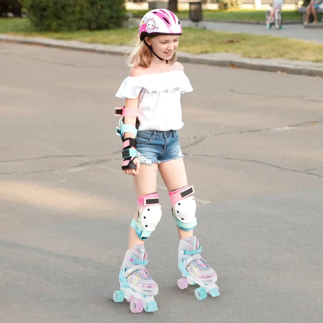 Roller Skates for Teens 4 Sizes Adjustable with Light-up Wheels for Boys Girls Ages 13+-Blue - Blue - Toy Sports