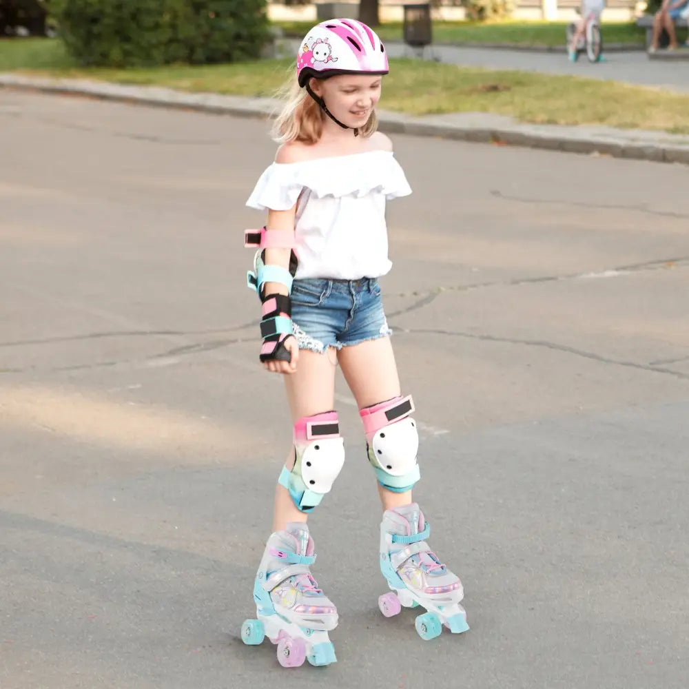 Roller Skates for Teens 4 Sizes Adjustable with Light-up Wheels for Boys Girls Ages 13+-Blue - Blue - Toy Sports