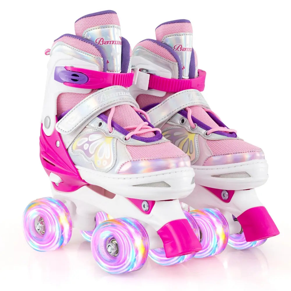 Roller Skates for Teens 4 Sizes Adjustable with Light-up Wheels for Boys Girls Ages 13+-Rose Red - Rose Red - Toy Sports