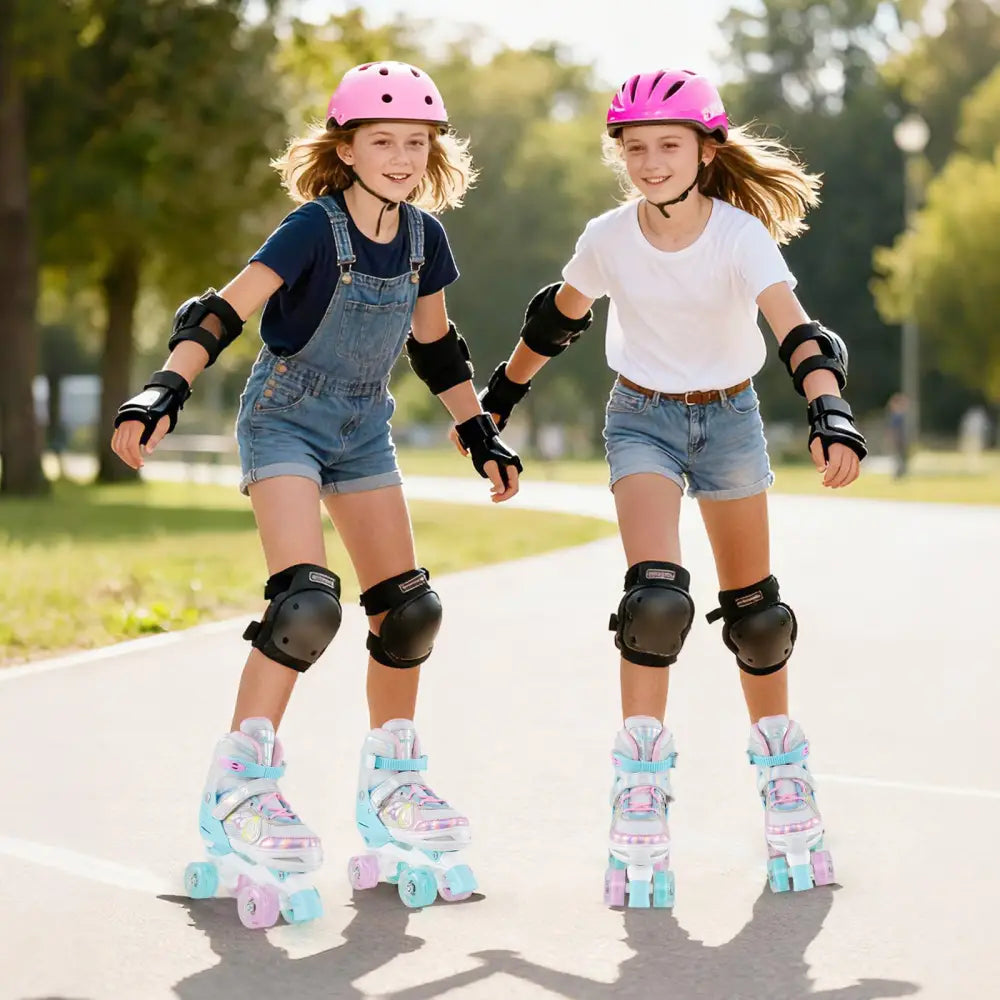Roller Skates for Teens 4 Sizes Adjustable with Light-up Wheels for Boys Girls Ages 13+-Blue - Blue - Toy Sports