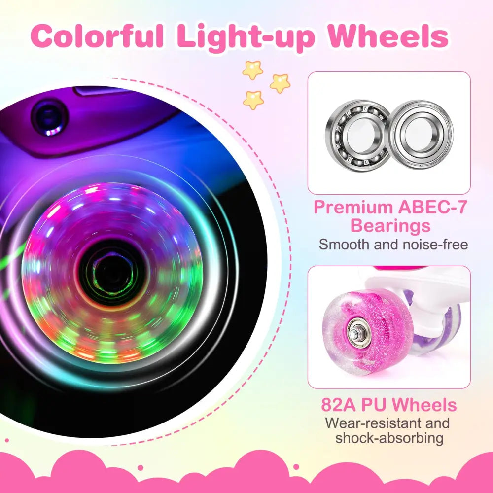 Roller Skates for Teens 4 Sizes Adjustable with Light-up Wheels for Boys Girls Ages 13+-Rose Red - Rose Red - Toy Sports