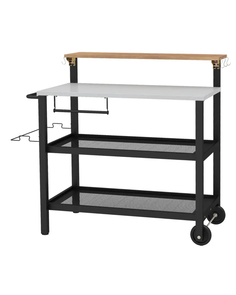 Rolling Bar Cart with Flip-up Table and Hooks for Kitchen - Black - Outdoor Grills