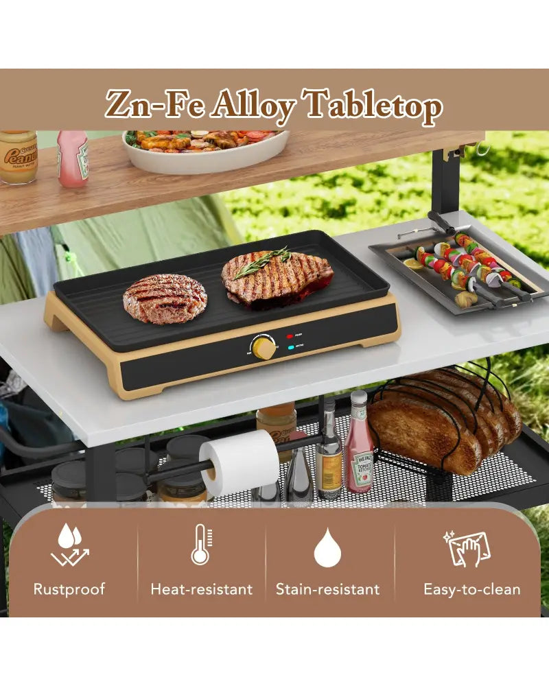 Rolling Bar Cart with Flip-up Table and Hooks for Kitchen - Black - Outdoor Grills