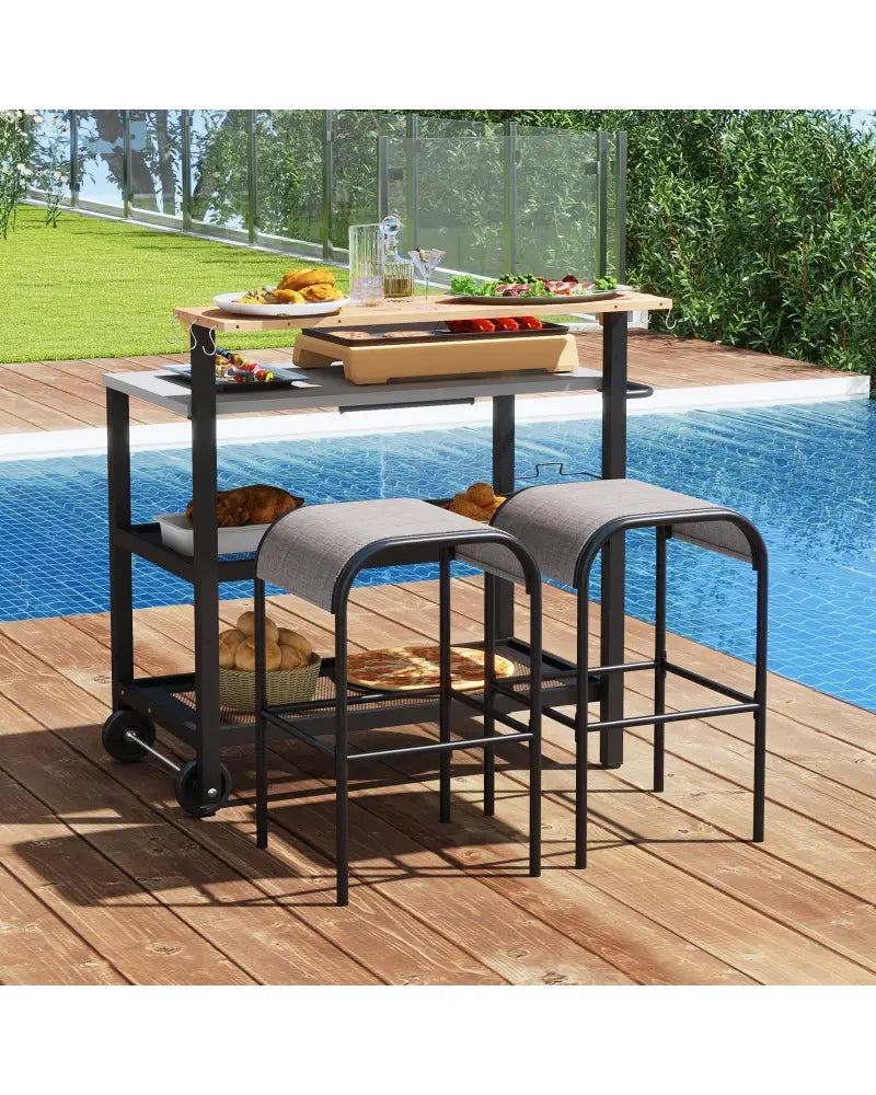 Rolling Bar Cart with Flip-up Table and Hooks for Kitchen - Black - Outdoor Grills