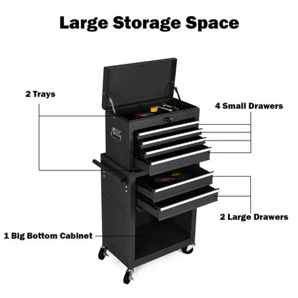 Rolling Cabinet Storage Chest Box Garage Toolbox-Black - Black - Garages