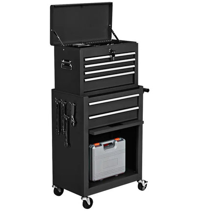 Rolling Cabinet Storage Chest Box Garage Toolbox-Black - Black - Garages