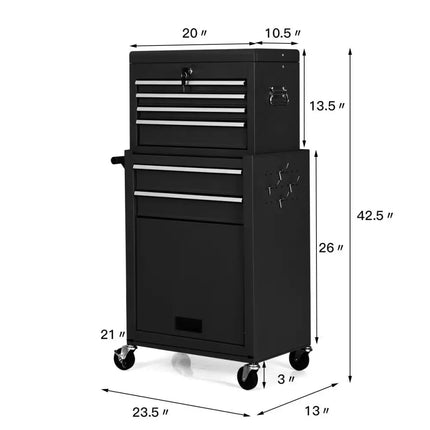 Rolling Cabinet Storage Chest Box Garage Toolbox-Black - Black - Garages
