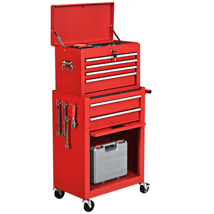 Rolling Cabinet Storage Chest Box Garage Toolbox Organizer-Red - Red - Garages