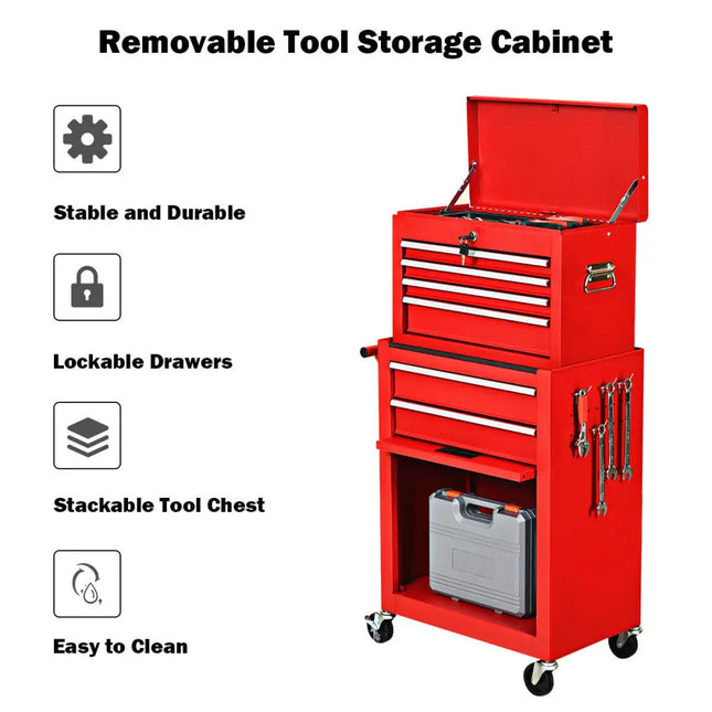 Rolling Cabinet Storage Chest Box Garage Toolbox Organizer-Red - Red - Garages
