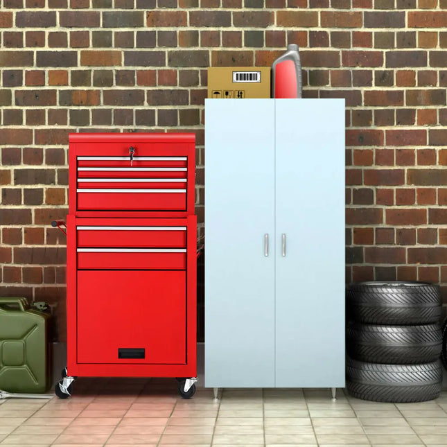 Rolling Cabinet Storage Chest Box Garage Toolbox Organizer-Red - Red - Garages