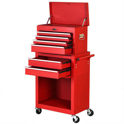 Rolling Cabinet Storage Chest Box Garage Toolbox Organizer-Red - Red - Garages