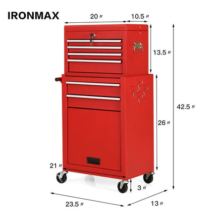 Rolling Cabinet Storage Chest Box Garage Toolbox Organizer-Red - Red - Garages