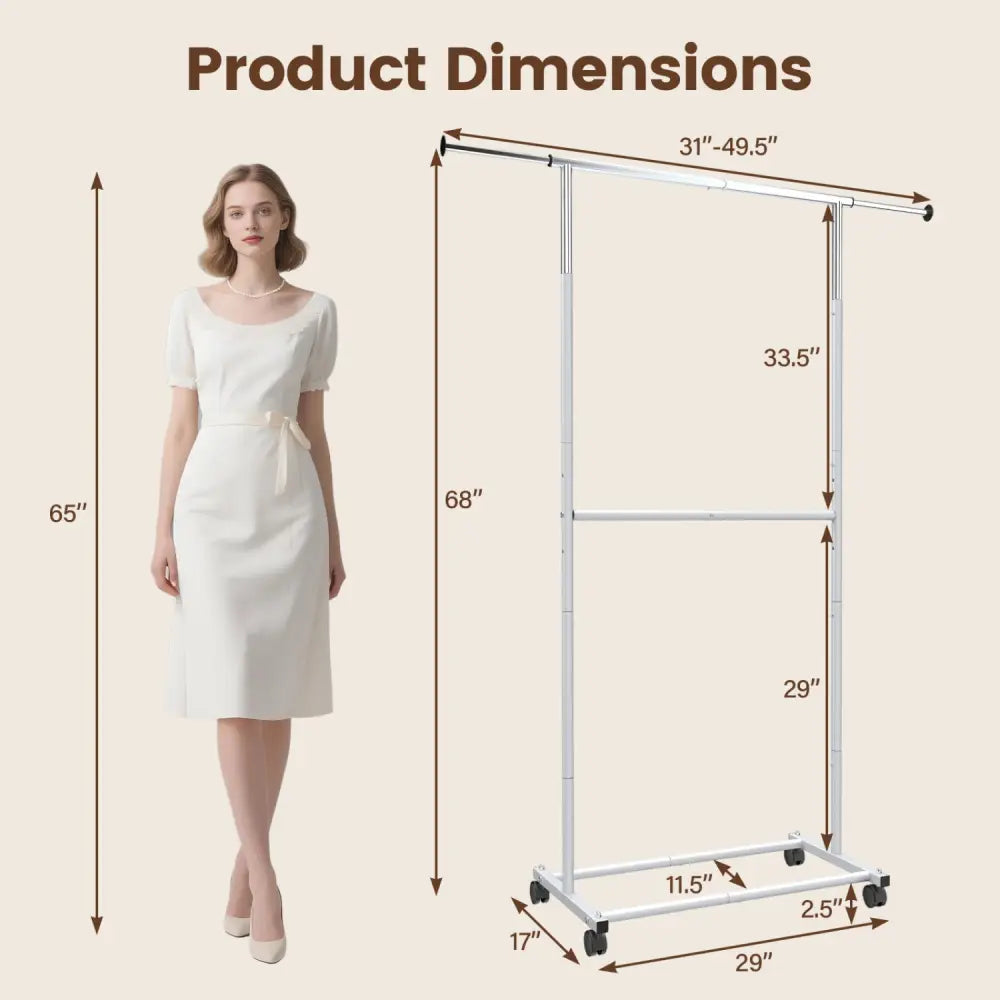 Rolling Clothes Rack Double-Rod Extendable Garment Stand for Hanging Clothes - Clothing & Closet Storage