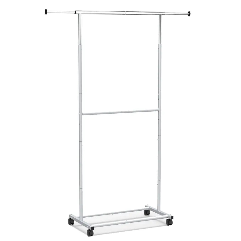 Rolling Clothes Rack Double-Rod Extendable Garment Stand for Hanging Clothes - Clothing & Closet Storage