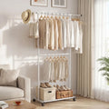 Rolling Clothes Rack Double-Rod Extendable Garment Stand for Hanging Clothes - Clothing & Closet Storage