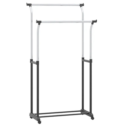 Rolling Clothes Rack Double Rod Garment Rack with Adjustable Height - Clothing & Closet Storage