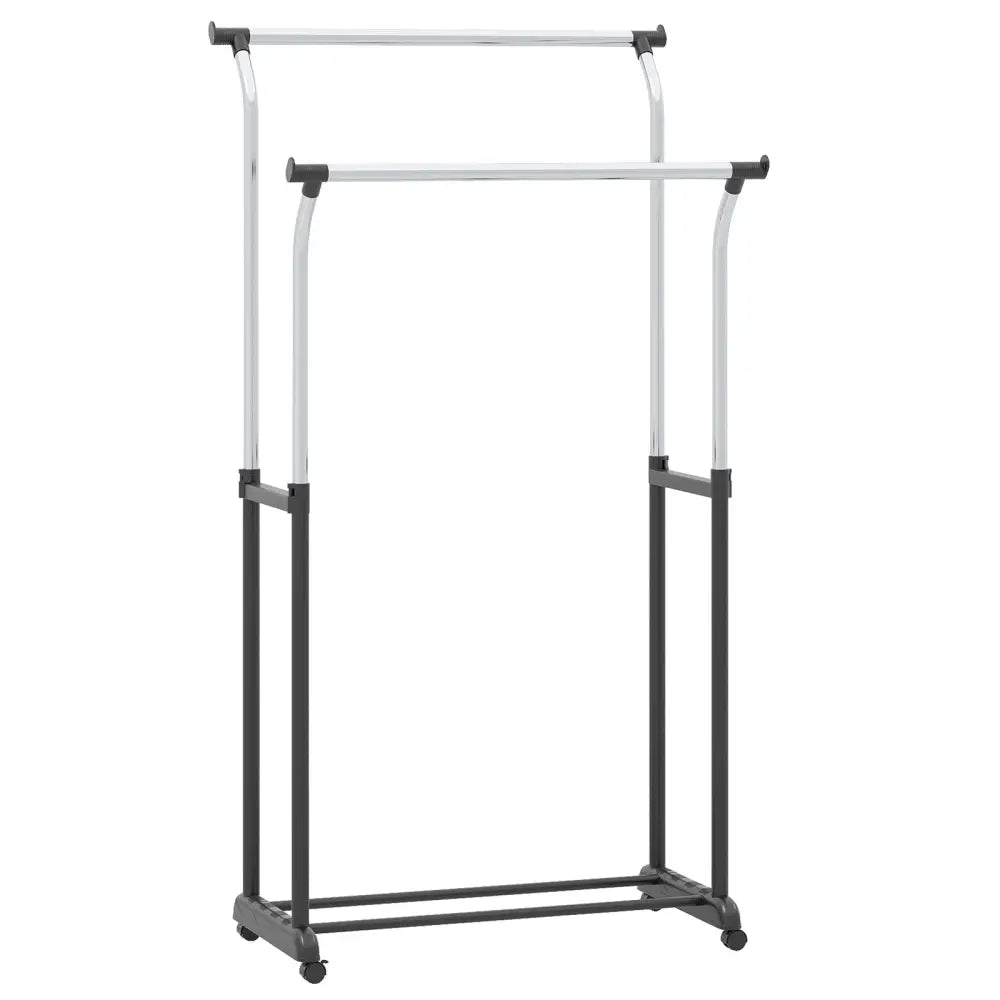 Rolling Clothes Rack Double Rod Garment Rack with Adjustable Height - Clothing & Closet Storage