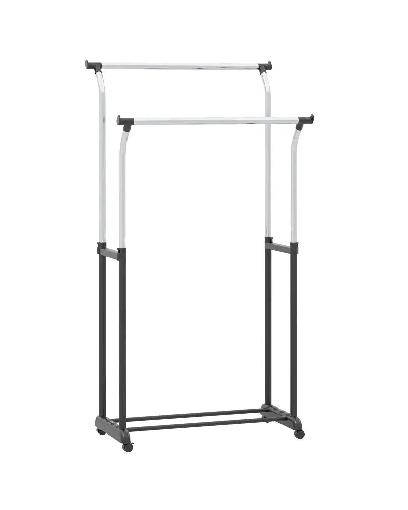 Rolling Clothes Rack Double Rod Garment Rack with Adjustable Height - Clothing & Closet Storage
