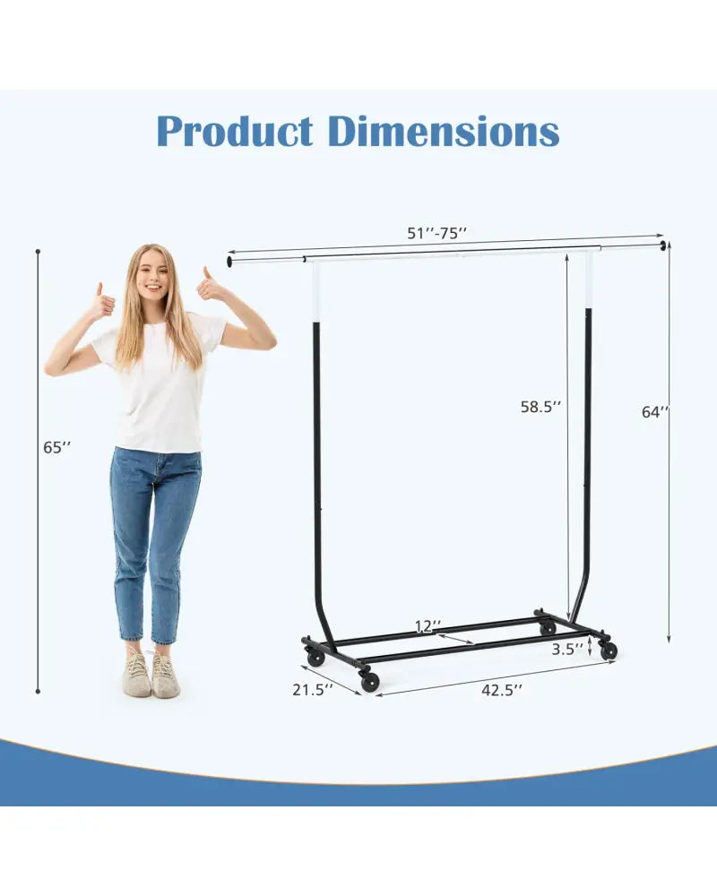 Rolling Clothes Rack Extendable Garment Stand for Hanging Clothes - Coat Racks & Hall Trees