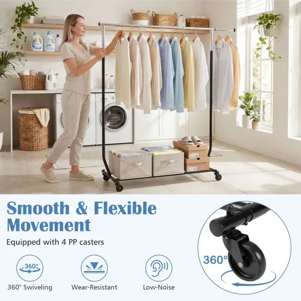 Rolling Clothes Rack Extendable Garment Stand for Hanging Clothes - Coat Racks & Hall Trees