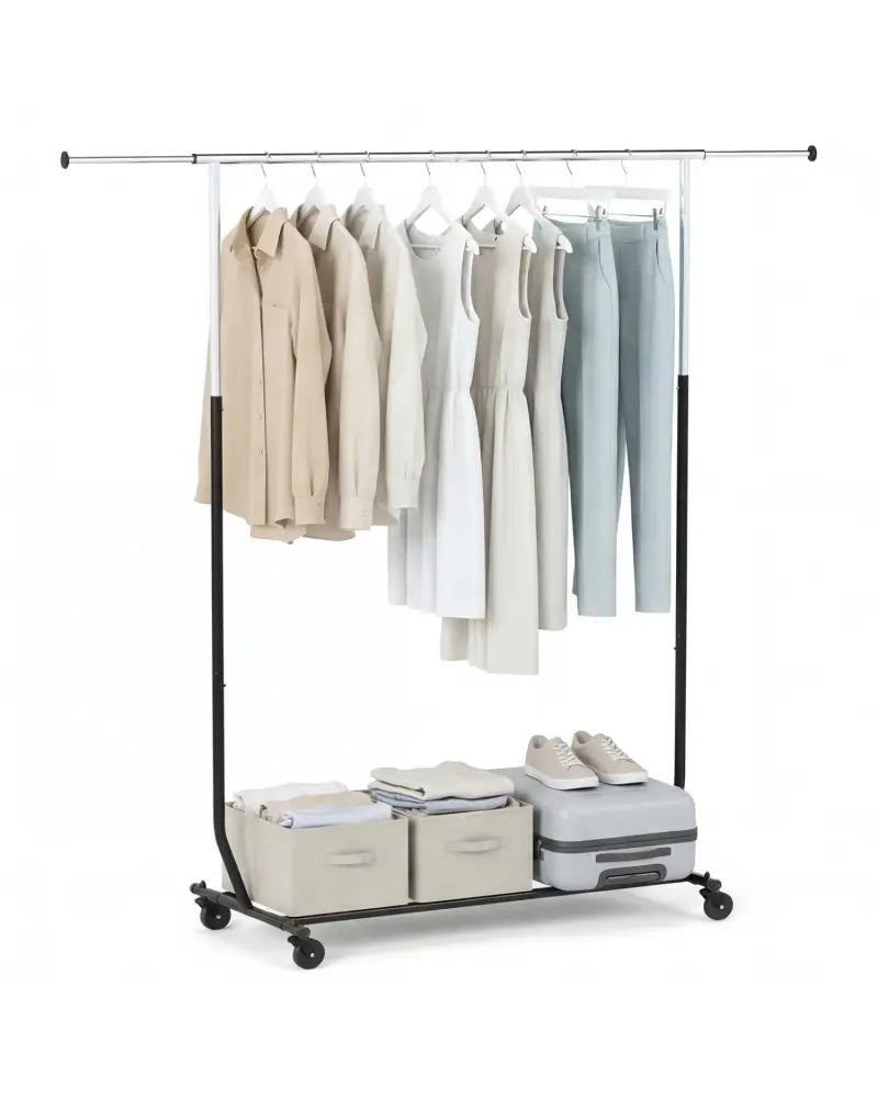 Rolling Clothes Rack Extendable Garment Stand for Hanging Clothes - Coat Racks & Hall Trees