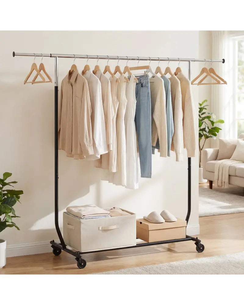 Rolling Clothes Rack Extendable Garment Stand for Hanging Clothes - Coat Racks & Hall Trees